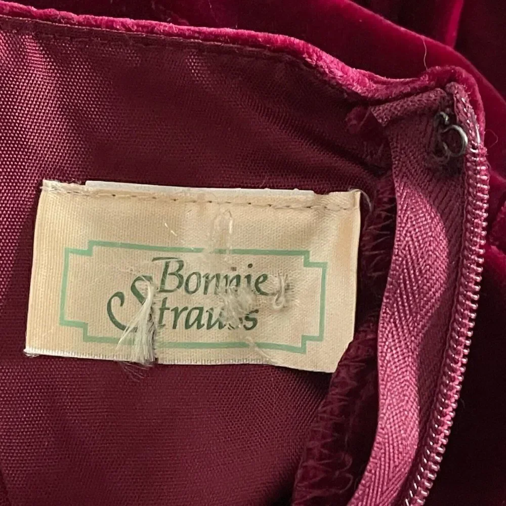 Vintage 1970s Womens Bonnie Strauss Red Crushed Velvet Square Neck Maxi Dress S - Picture 2 of 8